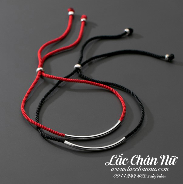 Lắc chân bạc vải đỏ may mắn LCBN242