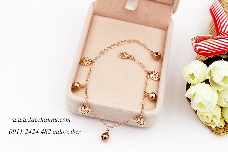  Lắc chân Titan vàng có chuông LCN165