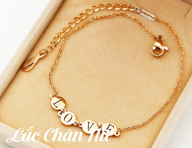 Lắc chân Titan vàng chữ Love đẹp LCN166